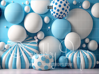 Blue Balloons and Balls Fabric Backdrop-Fabric Photography Backdrop-Snobby Drops Fabric Backdrops for Photography, Exclusive Designs by Tara Mapes Photography, Enchanted Eye Creations by Tara Mapes, photography backgrounds, photography backdrops, fast shipping, US backdrops, cheap photography backdrops