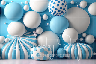 Blue Balloons and Balls Fabric Backdrop-Fabric Photography Backdrop-Snobby Drops Fabric Backdrops for Photography, Exclusive Designs by Tara Mapes Photography, Enchanted Eye Creations by Tara Mapes, photography backgrounds, photography backdrops, fast shipping, US backdrops, cheap photography backdrops