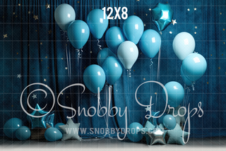 Blue Balloons and Stars Cake Smash Fabric Backdrop-Fabric Photography Backdrop-Snobby Drops Fabric Backdrops for Photography, Exclusive Designs by Tara Mapes Photography, Enchanted Eye Creations by Tara Mapes, photography backgrounds, photography backdrops, fast shipping, US backdrops, cheap photography backdrops