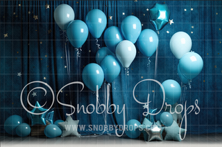 Blue Balloons and Stars Cake Smash Fabric Backdrop-Fabric Photography Backdrop-Snobby Drops Fabric Backdrops for Photography, Exclusive Designs by Tara Mapes Photography, Enchanted Eye Creations by Tara Mapes, photography backgrounds, photography backdrops, fast shipping, US backdrops, cheap photography backdrops