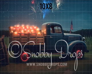 Blue Patriotic Truck Fabric Backdrop - Fourth of July Fabric Backdrop-Fabric Photography Backdrop-Snobby Drops Fabric Backdrops for Photography, Exclusive Designs by Tara Mapes Photography, Enchanted Eye Creations by Tara Mapes, photography backgrounds, photography backdrops, fast shipping, US backdrops, cheap photography backdrops