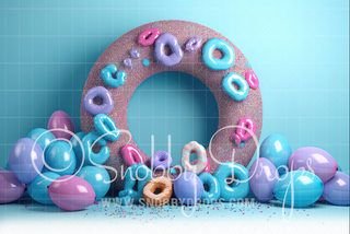 Blue & Purple Cakes and Donuts Cake Smash Backdrop-Fabric Photography Backdrop-Snobby Drops Fabric Backdrops for Photography, Exclusive Designs by Tara Mapes Photography, Enchanted Eye Creations by Tara Mapes, photography backgrounds, photography backdrops, fast shipping, US backdrops, cheap photography backdrops