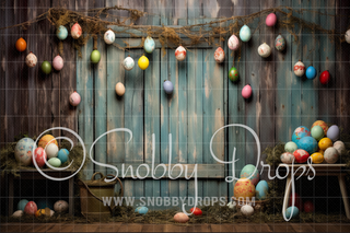 Blue Rustic Easter Wall Fabric Backdrop-Fabric Photography Backdrop-Snobby Drops Fabric Backdrops for Photography, Exclusive Designs by Tara Mapes Photography, Enchanted Eye Creations by Tara Mapes, photography backgrounds, photography backdrops, fast shipping, US backdrops, cheap photography backdrops