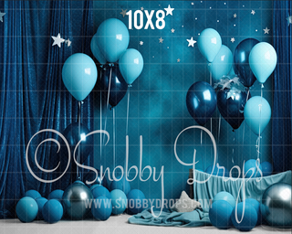 Blue Stars and Balloons Cake Smash Fabric Backdrop-Fabric Photography Backdrop-Snobby Drops Fabric Backdrops for Photography, Exclusive Designs by Tara Mapes Photography, Enchanted Eye Creations by Tara Mapes, photography backgrounds, photography backdrops, fast shipping, US backdrops, cheap photography backdrops