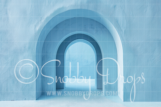Blue Stucco Arch Fabric Backdrop-Fabric Photography Backdrop-Snobby Drops Fabric Backdrops for Photography, Exclusive Designs by Tara Mapes Photography, Enchanted Eye Creations by Tara Mapes, photography backgrounds, photography backdrops, fast shipping, US backdrops, cheap photography backdrops