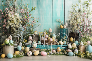 Blue Wood Easter Studio Fabric Backdrop-Fabric Photography Backdrop-Snobby Drops Fabric Backdrops for Photography, Exclusive Designs by Tara Mapes Photography, Enchanted Eye Creations by Tara Mapes, photography backgrounds, photography backdrops, fast shipping, US backdrops, cheap photography backdrops