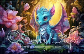 Bobble the Baby Dragon Fabric Backdrop-Fabric Photography Backdrop-Snobby Drops Fabric Backdrops for Photography, Exclusive Designs by Tara Mapes Photography, Enchanted Eye Creations by Tara Mapes, photography backgrounds, photography backdrops, fast shipping, US backdrops, cheap photography backdrops