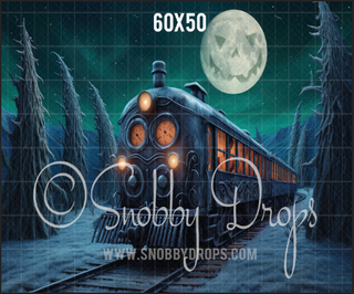 Boo Choo Dark Christmas Train Halloween Fabric Backdrop-Fabric Photography Backdrop-Snobby Drops Fabric Backdrops for Photography, Exclusive Designs by Tara Mapes Photography, Enchanted Eye Creations by Tara Mapes, photography backgrounds, photography backdrops, fast shipping, US backdrops, cheap photography backdrops