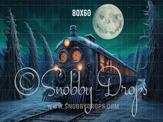 Boo Choo Dark Christmas Train Halloween Fabric Backdrop-Fabric Photography Backdrop-Snobby Drops Fabric Backdrops for Photography, Exclusive Designs by Tara Mapes Photography, Enchanted Eye Creations by Tara Mapes, photography backgrounds, photography backdrops, fast shipping, US backdrops, cheap photography backdrops