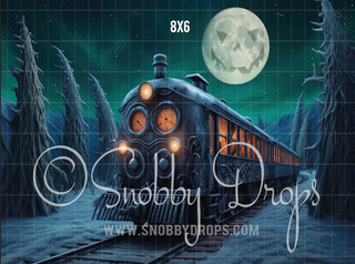 Boo Choo Dark Christmas Train Halloween Fabric Backdrop-Fabric Photography Backdrop-Snobby Drops Fabric Backdrops for Photography, Exclusive Designs by Tara Mapes Photography, Enchanted Eye Creations by Tara Mapes, photography backgrounds, photography backdrops, fast shipping, US backdrops, cheap photography backdrops