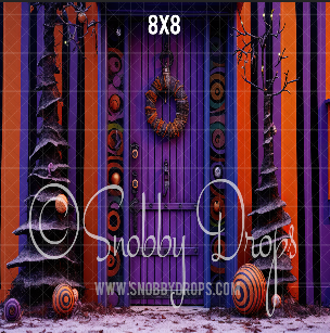 Boo-tiful Dark Christmas Door Halloween Fabric Backdrop-Fabric Photography Backdrop-Snobby Drops Fabric Backdrops for Photography, Exclusive Designs by Tara Mapes Photography, Enchanted Eye Creations by Tara Mapes, photography backgrounds, photography backdrops, fast shipping, US backdrops, cheap photography backdrops