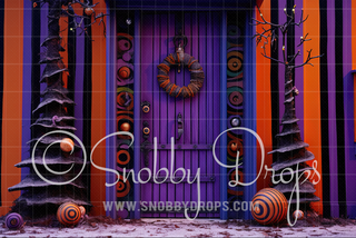 Boo-tiful Dark Christmas Door Halloween Fabric Backdrop-Fabric Photography Backdrop-Snobby Drops Fabric Backdrops for Photography, Exclusive Designs by Tara Mapes Photography, Enchanted Eye Creations by Tara Mapes, photography backgrounds, photography backdrops, fast shipping, US backdrops, cheap photography backdrops