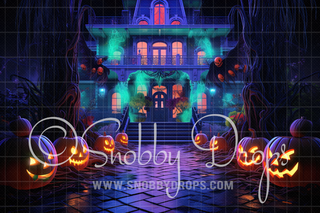 BOO-tiful Witch House Halloween Fabric Backdrop-Fabric Photography Backdrop-Snobby Drops Fabric Backdrops for Photography, Exclusive Designs by Tara Mapes Photography, Enchanted Eye Creations by Tara Mapes, photography backgrounds, photography backdrops, fast shipping, US backdrops, cheap photography backdrops