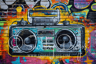 Boombox Graffiti Fabric Backdrop-Fabric Photography Backdrop-Snobby Drops Fabric Backdrops for Photography, Exclusive Designs by Tara Mapes Photography, Enchanted Eye Creations by Tara Mapes, photography backgrounds, photography backdrops, fast shipping, US backdrops, cheap photography backdrops