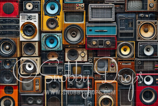 Boombox Radios Fabric Backdrop-Fabric Photography Backdrop-Snobby Drops Fabric Backdrops for Photography, Exclusive Designs by Tara Mapes Photography, Enchanted Eye Creations by Tara Mapes, photography backgrounds, photography backdrops, fast shipping, US backdrops, cheap photography backdrops