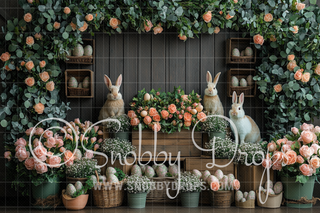 Bunnies, Ivy and Roses Easter Fabric Backdrop-Fabric Photography Backdrop-Snobby Drops Fabric Backdrops for Photography, Exclusive Designs by Tara Mapes Photography, Enchanted Eye Creations by Tara Mapes, photography backgrounds, photography backdrops, fast shipping, US backdrops, cheap photography backdrops