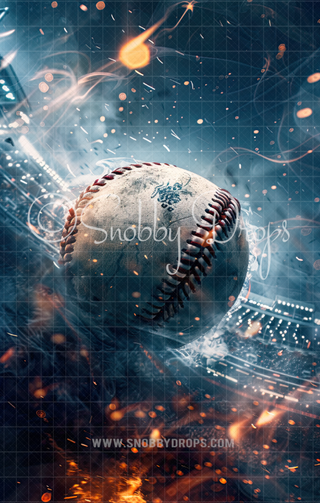 Burning Baseball Fabric Backdrop Sweep-Fabric Photography Sweep-Snobby Drops Fabric Backdrops for Photography, Exclusive Designs by Tara Mapes Photography, Enchanted Eye Creations by Tara Mapes, photography backgrounds, photography backdrops, fast shipping, US backdrops, cheap photography backdrops