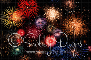 Bursting Fireworks Fabric Backdrop-Fabric Photography Backdrop-Snobby Drops Fabric Backdrops for Photography, Exclusive Designs by Tara Mapes Photography, Enchanted Eye Creations by Tara Mapes, photography backgrounds, photography backdrops, fast shipping, US backdrops, cheap photography backdrops