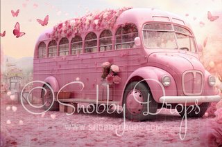 Butterflies and Roses Valentine Bus Fabric Backdrop-Fabric Photography Backdrop-Snobby Drops Fabric Backdrops for Photography, Exclusive Designs by Tara Mapes Photography, Enchanted Eye Creations by Tara Mapes, photography backgrounds, photography backdrops, fast shipping, US backdrops, cheap photography backdrops