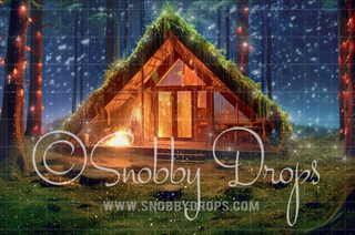 Cabin in Magic Forest Folklore Fabric Backdrop-Fabric Photography Backdrop-Snobby Drops Fabric Backdrops for Photography, Exclusive Designs by Tara Mapes Photography, Enchanted Eye Creations by Tara Mapes, photography backgrounds, photography backdrops, fast shipping, US backdrops, cheap photography backdrops