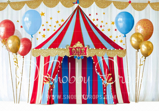 Cake Smash Circus Tent Fabric Backdrop-Fabric Photography Backdrop-Snobby Drops Fabric Backdrops for Photography, Exclusive Designs by Tara Mapes Photography, Enchanted Eye Creations by Tara Mapes, photography backgrounds, photography backdrops, fast shipping, US backdrops, cheap photography backdrops