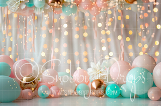 Cake Smash Pastel Balloons Fabric Backdrop-Fabric Photography Backdrop-Snobby Drops Fabric Backdrops for Photography, Exclusive Designs by Tara Mapes Photography, Enchanted Eye Creations by Tara Mapes, photography backgrounds, photography backdrops, fast shipping, US backdrops, cheap photography backdrops