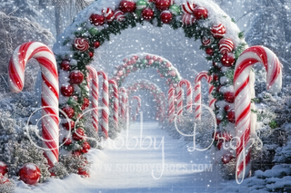 Candy Cane Arch Fabric Backdrop-Fabric Photography Backdrop-Snobby Drops Fabric Backdrops for Photography, Exclusive Designs by Tara Mapes Photography, Enchanted Eye Creations by Tara Mapes, photography backgrounds, photography backdrops, fast shipping, US backdrops, cheap photography backdrops