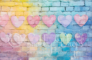 Candy Heart Painted Wall Fabric Backdrop-Fabric Photography Backdrop-Snobby Drops Fabric Backdrops for Photography, Exclusive Designs by Tara Mapes Photography, Enchanted Eye Creations by Tara Mapes, photography backgrounds, photography backdrops, fast shipping, US backdrops, cheap photography backdrops