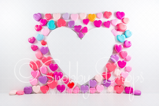 Candy Hearts on White Valentine Fabric Backdrop-Fabric Photography Backdrop-Snobby Drops Fabric Backdrops for Photography, Exclusive Designs by Tara Mapes Photography, Enchanted Eye Creations by Tara Mapes, photography backgrounds, photography backdrops, fast shipping, US backdrops, cheap photography backdrops