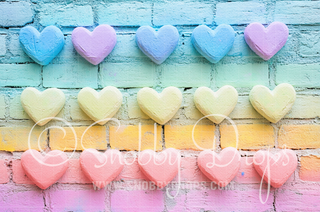 Candy Hearts Painted Wall Fabric Backdrop-Fabric Photography Backdrop-Snobby Drops Fabric Backdrops for Photography, Exclusive Designs by Tara Mapes Photography, Enchanted Eye Creations by Tara Mapes, photography backgrounds, photography backdrops, fast shipping, US backdrops, cheap photography backdrops