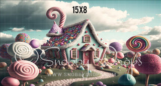 Gingerbread Place Candy Land Fabric Backdrop-Fabric Photography Backdrop-Snobby Drops Fabric Backdrops for Photography, Exclusive Designs by Tara Mapes Photography, Enchanted Eye Creations by Tara Mapes, photography backgrounds, photography backdrops, fast shipping, US backdrops, cheap photography backdrops