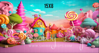 Candy Land Town Fabric Backdrop-Fabric Photography Backdrop-Snobby Drops Fabric Backdrops for Photography, Exclusive Designs by Tara Mapes Photography, Enchanted Eye Creations by Tara Mapes, photography backgrounds, photography backdrops, fast shipping, US backdrops, cheap photography backdrops