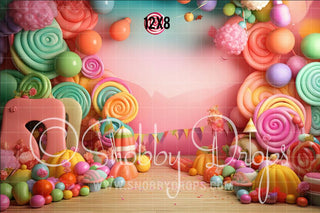 Candy Land Cake Smash Fabric Backdrop-Fabric Photography Backdrop-Snobby Drops Fabric Backdrops for Photography, Exclusive Designs by Tara Mapes Photography, Enchanted Eye Creations by Tara Mapes, photography backgrounds, photography backdrops, fast shipping, US backdrops, cheap photography backdrops