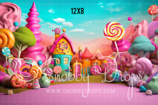 Candy Land Town Fabric Backdrop-Fabric Photography Backdrop-Snobby Drops Fabric Backdrops for Photography, Exclusive Designs by Tara Mapes Photography, Enchanted Eye Creations by Tara Mapes, photography backgrounds, photography backdrops, fast shipping, US backdrops, cheap photography backdrops