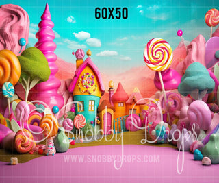 Candy Land Town Fabric Backdrop-Fabric Photography Backdrop-Snobby Drops Fabric Backdrops for Photography, Exclusive Designs by Tara Mapes Photography, Enchanted Eye Creations by Tara Mapes, photography backgrounds, photography backdrops, fast shipping, US backdrops, cheap photography backdrops