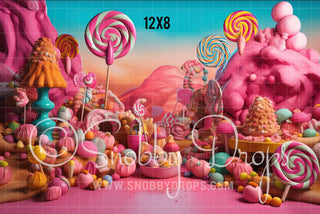 Gum Drop Princess Cottage Candy Land Fabric Backdrop-Fabric Photography Backdrop-Snobby Drops Fabric Backdrops for Photography, Exclusive Designs by Tara Mapes Photography, Enchanted Eye Creations by Tara Mapes, photography backgrounds, photography backdrops, fast shipping, US backdrops, cheap photography backdrops