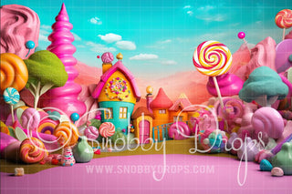 Candy Land Town Fabric Backdrop-Fabric Photography Backdrop-Snobby Drops Fabric Backdrops for Photography, Exclusive Designs by Tara Mapes Photography, Enchanted Eye Creations by Tara Mapes, photography backgrounds, photography backdrops, fast shipping, US backdrops, cheap photography backdrops