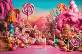 Gum Drop Princess Cottage Candy Land Fabric Backdrop-Fabric Photography Backdrop-Snobby Drops Fabric Backdrops for Photography, Exclusive Designs by Tara Mapes Photography, Enchanted Eye Creations by Tara Mapes, photography backgrounds, photography backdrops, fast shipping, US backdrops, cheap photography backdrops