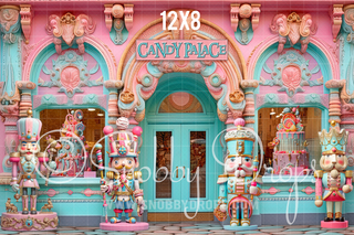 Candy Palace Nutcracker Candy Shop Storefront Fabric Backdrop-Fabric Photography Backdrop-Snobby Drops Fabric Backdrops for Photography, Exclusive Designs by Tara Mapes Photography, Enchanted Eye Creations by Tara Mapes, photography backgrounds, photography backdrops, fast shipping, US backdrops, cheap photography backdrops