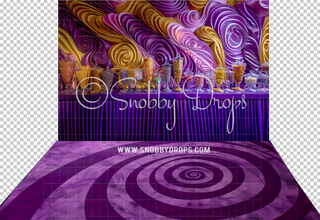 Candy Shelf Candy Factory Fabric Backdrop-Fabric Photography Backdrop-Snobby Drops Fabric Backdrops for Photography, Exclusive Designs by Tara Mapes Photography, Enchanted Eye Creations by Tara Mapes, photography backgrounds, photography backdrops, fast shipping, US backdrops, cheap photography backdrops