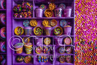 Candy Shelves Candy Factory Fabric Backdrop-Fabric Photography Backdrop-Snobby Drops Fabric Backdrops for Photography, Exclusive Designs by Tara Mapes Photography, Enchanted Eye Creations by Tara Mapes, photography backgrounds, photography backdrops, fast shipping, US backdrops, cheap photography backdrops