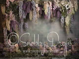 Cascading Lilac and Ivory Flowers Wisteria Fabric Backdrop-Fabric Photography Backdrop-Snobby Drops Fabric Backdrops for Photography, Exclusive Designs by Tara Mapes Photography, Enchanted Eye Creations by Tara Mapes, photography backgrounds, photography backdrops, fast shipping, US backdrops, cheap photography backdrops