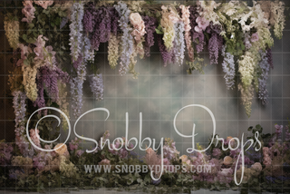 Cascading Lilac and Ivory Flowers Wisteria Fine Art Floral Fabric Backdrop-Fabric Photography Backdrop-Snobby Drops Fabric Backdrops for Photography, Exclusive Designs by Tara Mapes Photography, Enchanted Eye Creations by Tara Mapes, photography backgrounds, photography backdrops, fast shipping, US backdrops, cheap photography backdrops