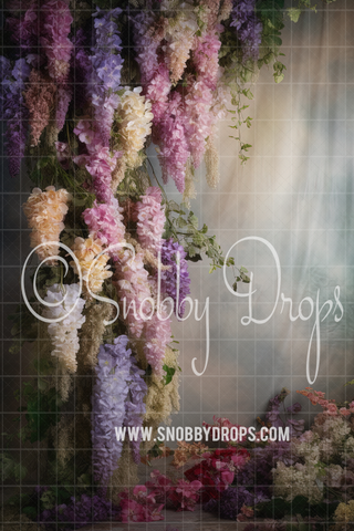 Cascading Wisteria Flowers Spring's Song Fabric Backdrop Sweep-Fabric Photography Sweep-Snobby Drops Fabric Backdrops for Photography, Exclusive Designs by Tara Mapes Photography, Enchanted Eye Creations by Tara Mapes, photography backgrounds, photography backdrops, fast shipping, US backdrops, cheap photography backdrops