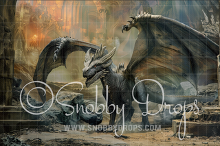 Castle Ruins Dragon Fabric Backdrop-Fabric Photography Backdrop-Snobby Drops Fabric Backdrops for Photography, Exclusive Designs by Tara Mapes Photography, Enchanted Eye Creations by Tara Mapes, photography backgrounds, photography backdrops, fast shipping, US backdrops, cheap photography backdrops