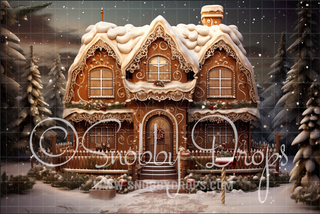 Charming Gingerbread House Fabric Backdrop-Fabric Photography Backdrop-Snobby Drops Fabric Backdrops for Photography, Exclusive Designs by Tara Mapes Photography, Enchanted Eye Creations by Tara Mapes, photography backgrounds, photography backdrops, fast shipping, US backdrops, cheap photography backdrops