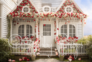 Charming Strawberry House Fabric Backdrop-Fabric Photography Backdrop-Snobby Drops Fabric Backdrops for Photography, Exclusive Designs by Tara Mapes Photography, Enchanted Eye Creations by Tara Mapes, photography backgrounds, photography backdrops, fast shipping, US backdrops, cheap photography backdrops