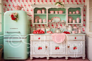 Charming Strawberry Kitchen Fabric Backdrop-Fabric Photography Backdrop-Snobby Drops Fabric Backdrops for Photography, Exclusive Designs by Tara Mapes Photography, Enchanted Eye Creations by Tara Mapes, photography backgrounds, photography backdrops, fast shipping, US backdrops, cheap photography backdrops