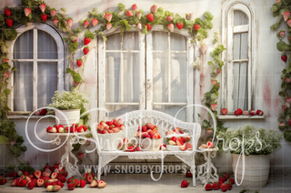 Charming Strawberry Porch Fabric Backdrop-Fabric Photography Backdrop-Snobby Drops Fabric Backdrops for Photography, Exclusive Designs by Tara Mapes Photography, Enchanted Eye Creations by Tara Mapes, photography backgrounds, photography backdrops, fast shipping, US backdrops, cheap photography backdrops