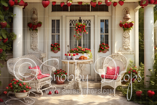 Charming Strawberry Porch Fabric Backdrop-Fabric Photography Backdrop-Snobby Drops Fabric Backdrops for Photography, Exclusive Designs by Tara Mapes Photography, Enchanted Eye Creations by Tara Mapes, photography backgrounds, photography backdrops, fast shipping, US backdrops, cheap photography backdrops